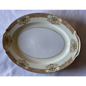 Noritake Handled Oval Platter With Gold Floral Design Made In Japan 14"x10" Eleg